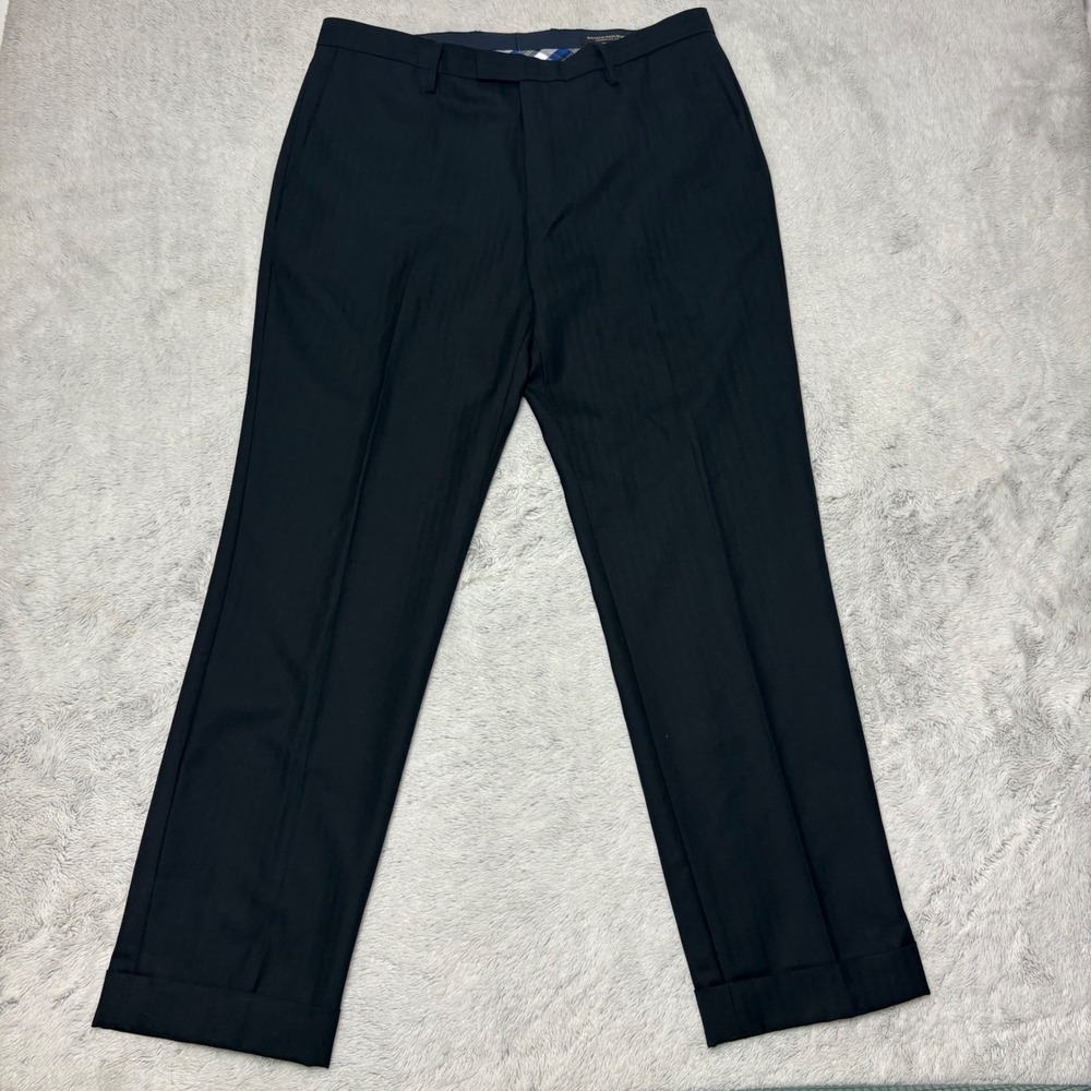 Banana‎ Republic Men 35x32 Modern Slim Fit Pants Wool Herringbone Black READ